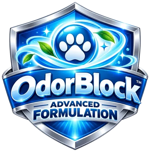OdorBlock™ Advanced Formulation shield badge — MoodifyPet odor-control technology