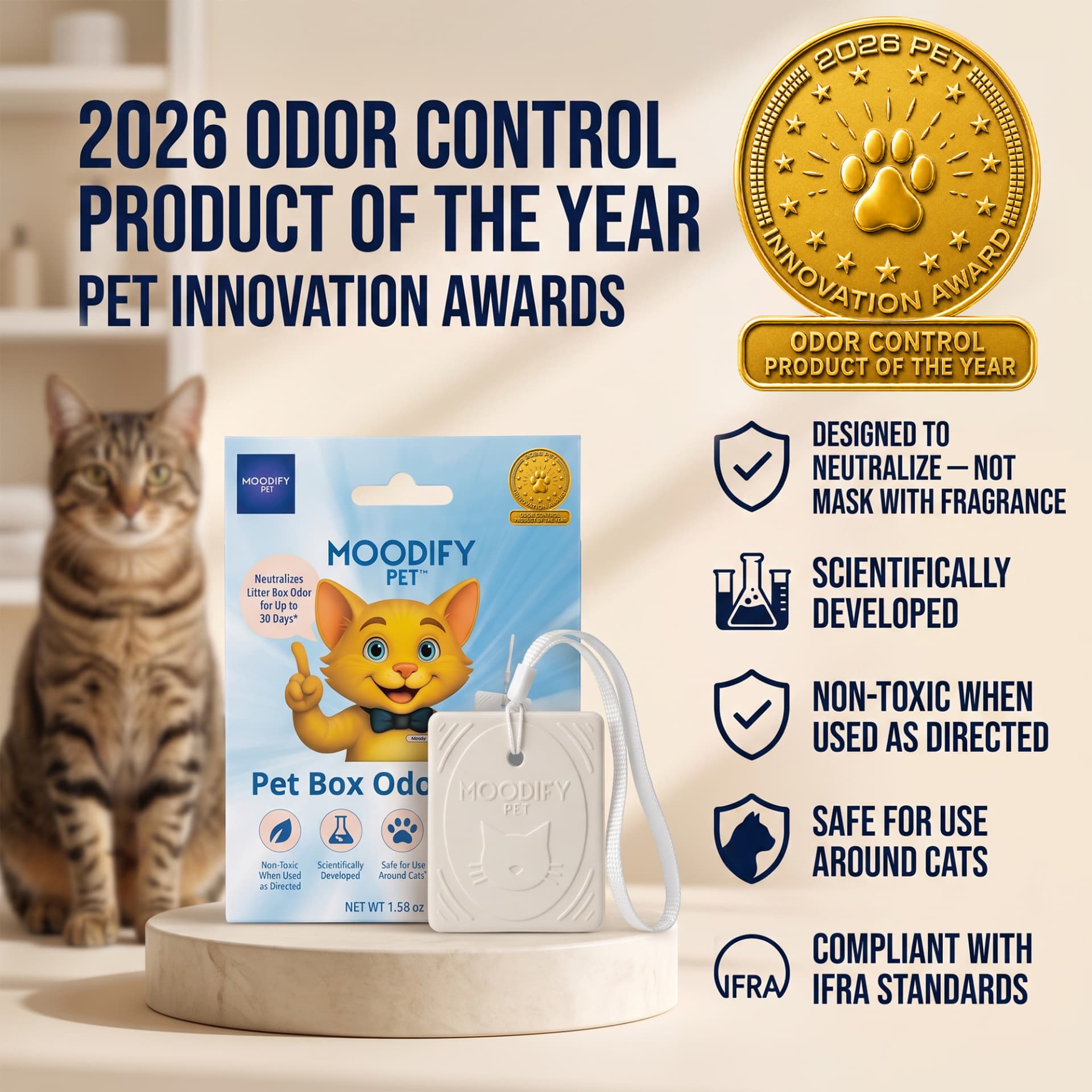 MoodifyPet MP1 — Odor Control Product of the Year - Winner Pet Innovation Award, scientifically developed and non-toxic when used as directed
