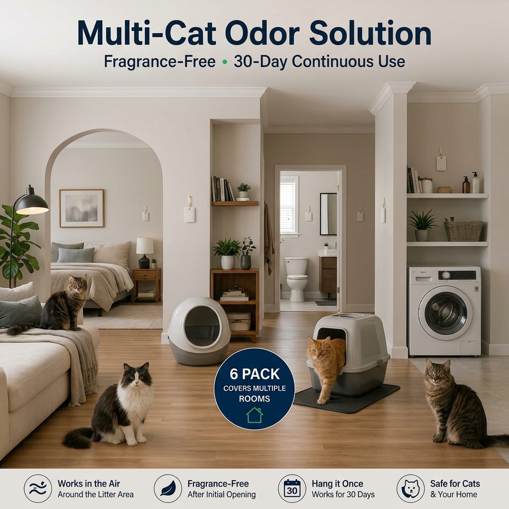 6 Pack · Whole-Home Pet Odor Eliminator — fragrance-free during use cat litter odor eliminator system by MoodifyPet, multi-cat litter box odor control system for the home