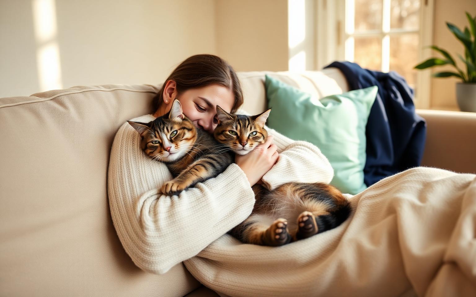 Cat parent relaxing with cat in a cleaner-smelling home