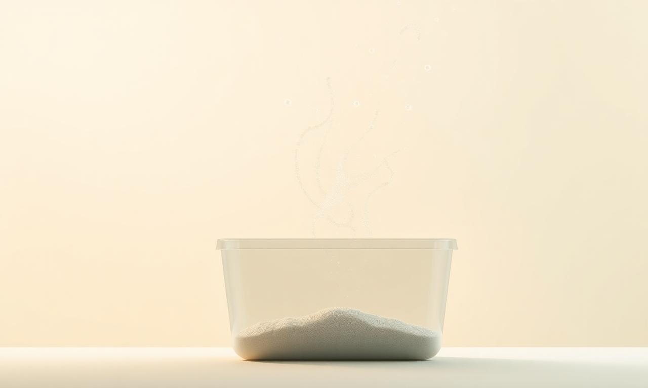 Why litter box odor spreads — illustration of ammonia molecules rising into the air from a cat litter box, the case for a litter box deodorizer alternative
