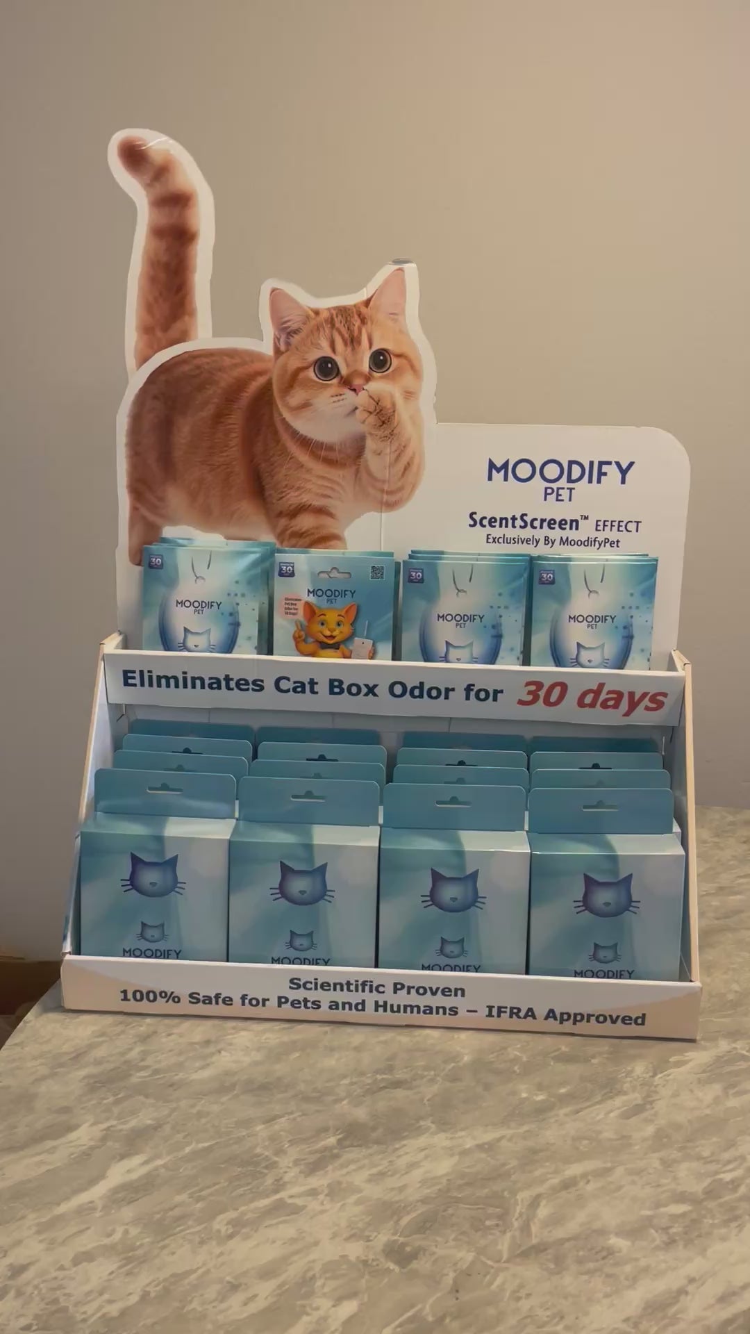 MoodifyPet Cat Box Odor Eliminator POD Full size cat with wagging tail
